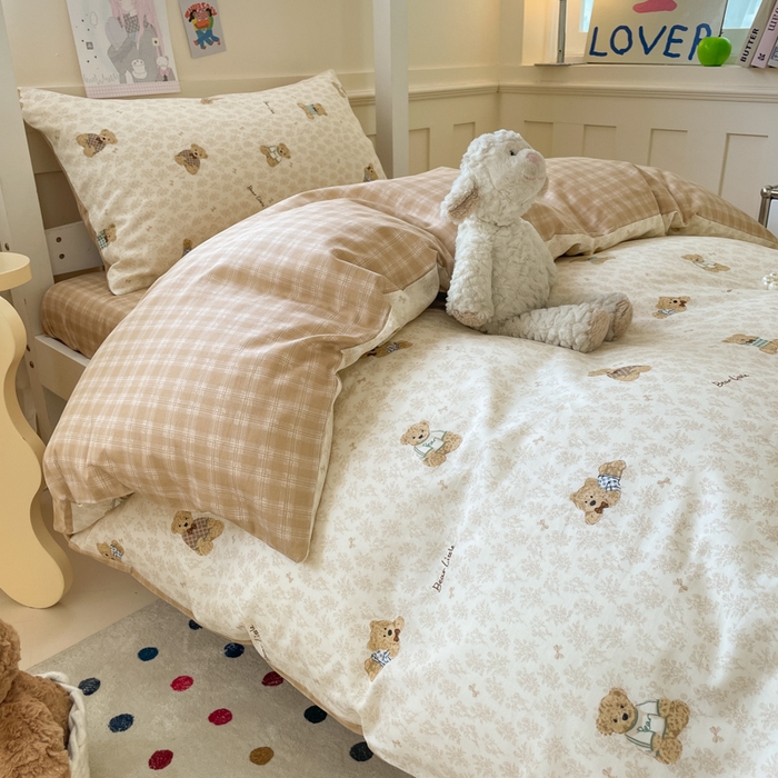 91家纺网 家纺一手货源 找家纺 吉象家纺 2025新款12868高支密全棉印花学生季三件套 小熊先生