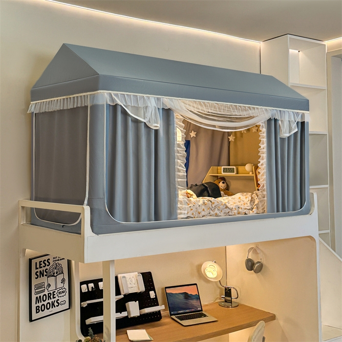 91家纺网 家纺一手货源 找家纺 飞轮海蚊帐 2025新款雪尼尔花边款遮光学生蚊帐-XF-2 XF-2蓝灰