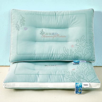轩琪家纺 2025新款刺绣海藻蛋白枕头枕芯 绿色 1000克