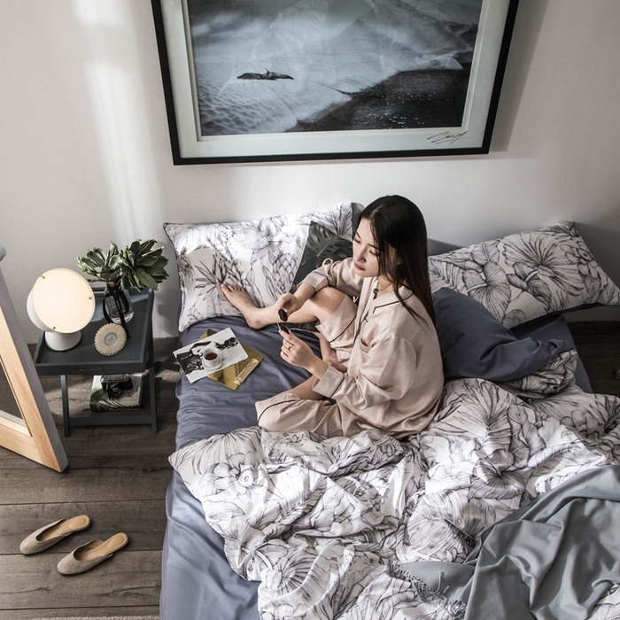 91家纺网 家纺一手货源 找家纺 优然居家纺 2025新款60支数码印花麻绳款四件套 丛林灰