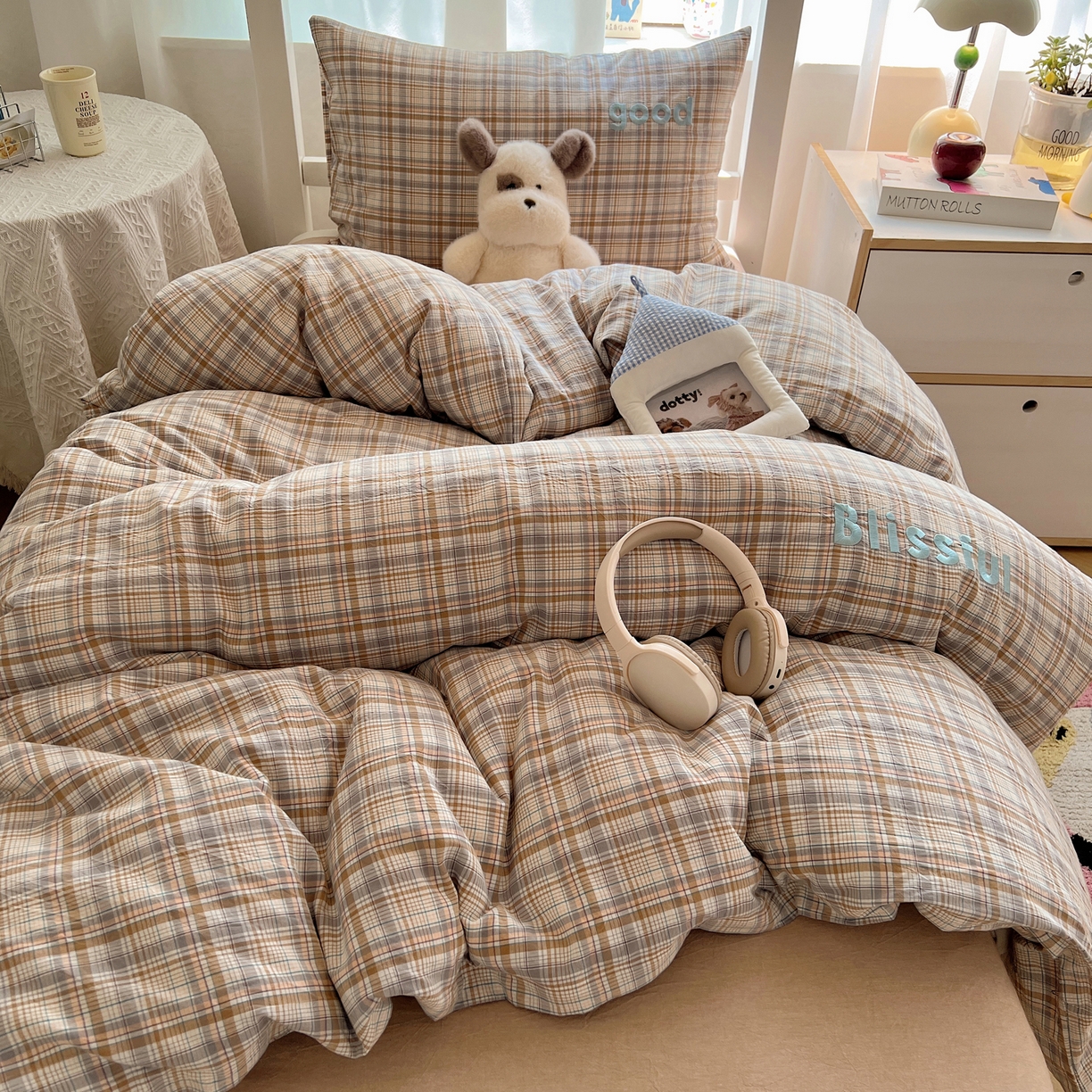 91家纺网 家纺一手货源 找家纺 丽涵家纺 2025新款色织水洗棉刺绣学生三件套 青春