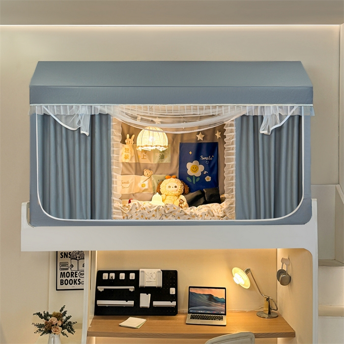 91家纺网 家纺一手货源 找家纺 飞轮海蚊帐 2025新款雪尼尔花边款遮光学生蚊帐-XF-2 XF-2蓝灰