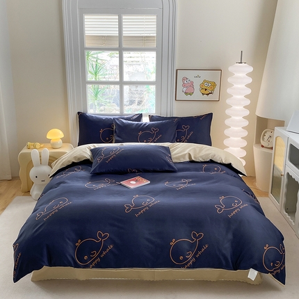 友承家纺 2025新款芦荟棉亲肤四件套 蓝鲸