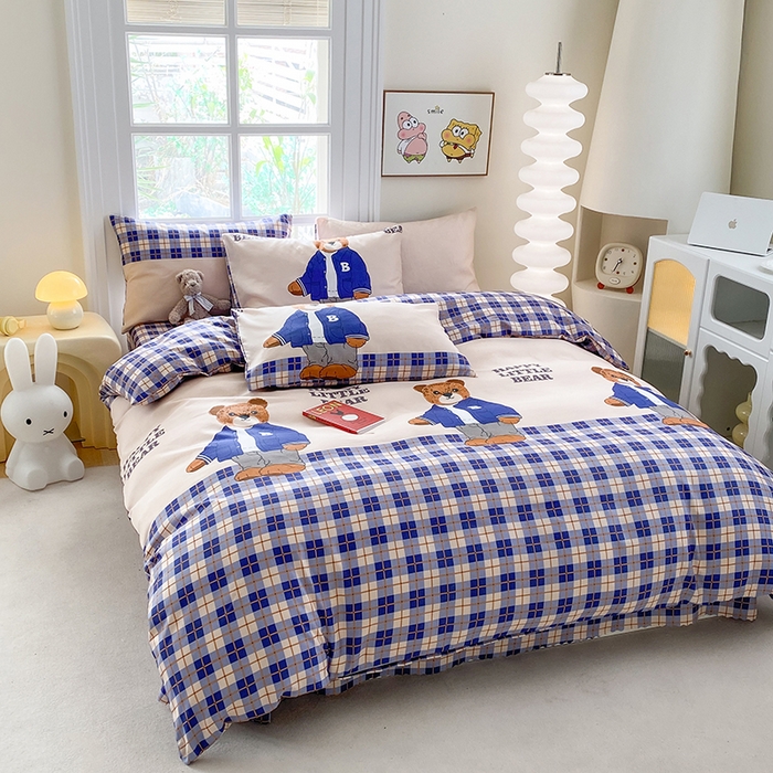 91家纺网 家纺一手货源 找家纺 友承家纺 2025新款芦荟棉亲肤四件套 熊先生