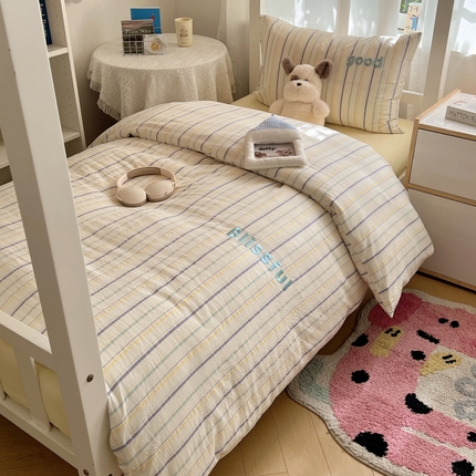 91家纺网 家纺一手货源 找家纺 （总）丽涵家纺 2025新款色织水洗棉刺绣学生三件套