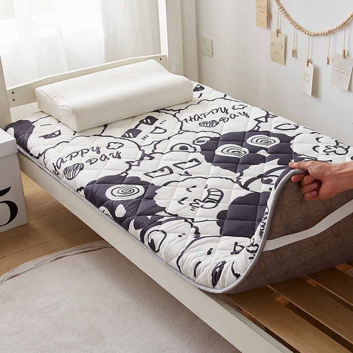 91家纺网 家纺一手货源 找家纺 暖季家纺 2025新款磨毛印花亲肤学生床垫 煤球精灵