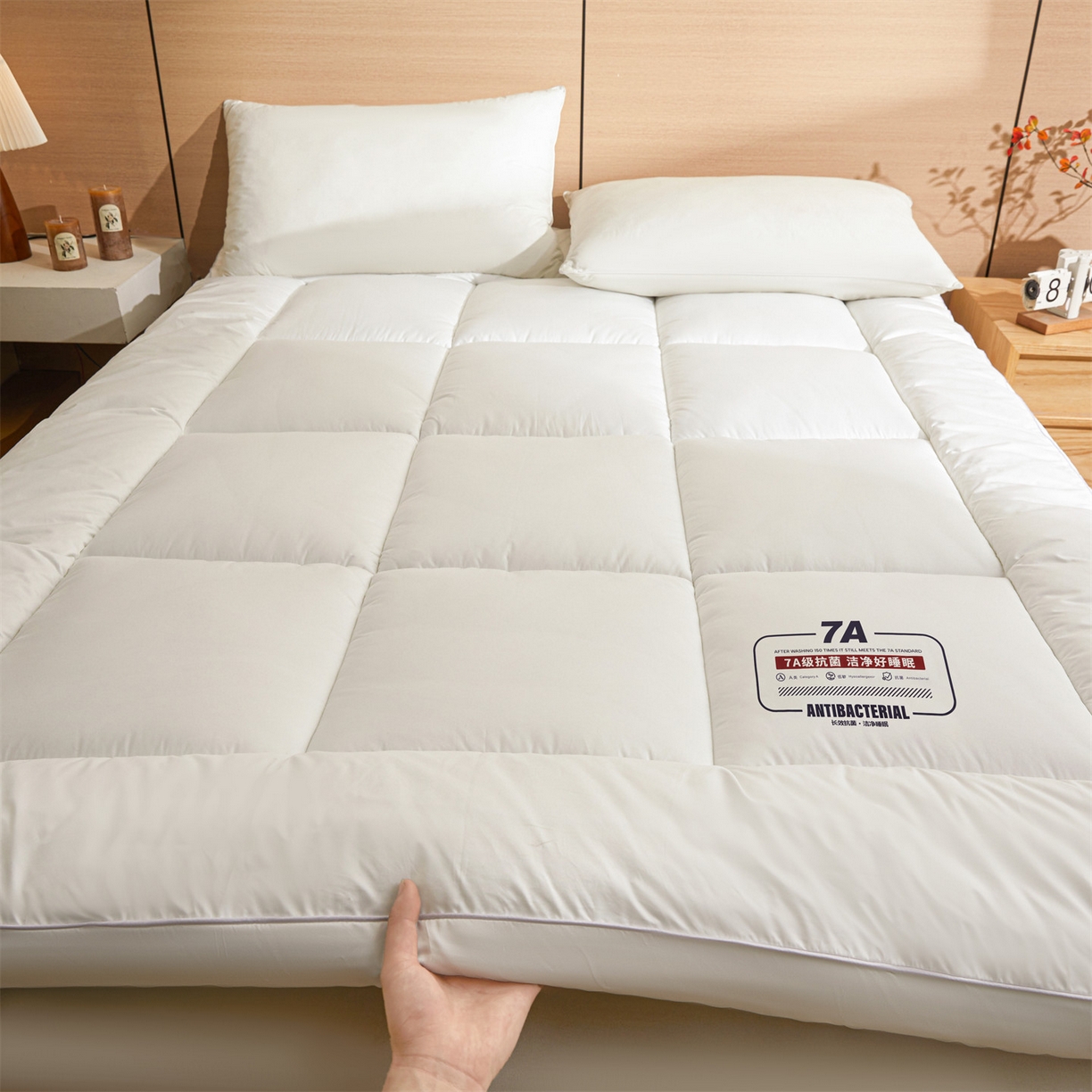 91家纺网 家纺一手货源 找家纺 招财星2店仓储 2025新款酒店床垫学生宿舍单人床褥超厚榻榻米垫子不塌陷带质检报告买家秀 7A抗菌床垫-珍珠白