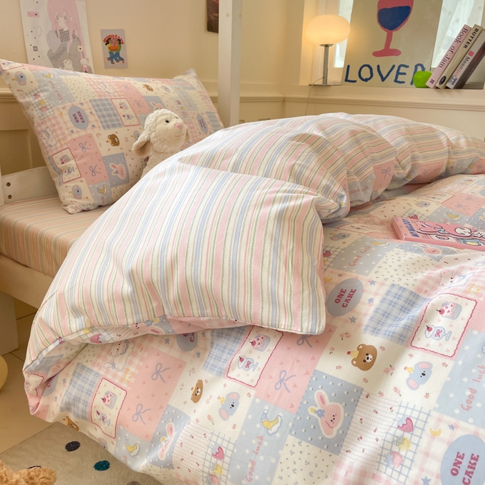 91家纺网 家纺一手货源 找家纺 吉象家纺 2025新款12868高支密全棉印花学生季三件套 甜心乐园