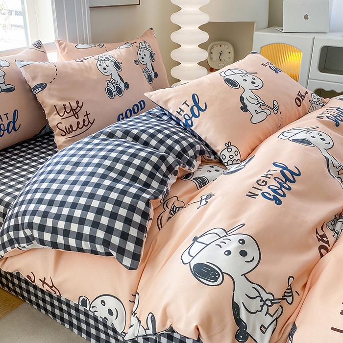 91家纺网 家纺一手货源 找家纺 友承家纺 2025新款芦荟棉亲肤四件套 快乐小狗