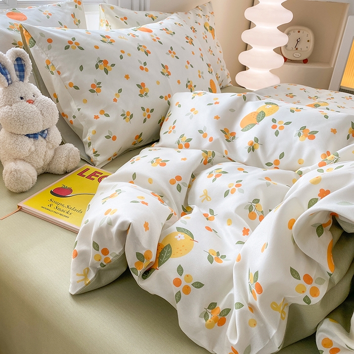 91家纺网 家纺一手货源 找家纺 友承家纺 2025新款芦荟棉亲肤四件套 柠檬