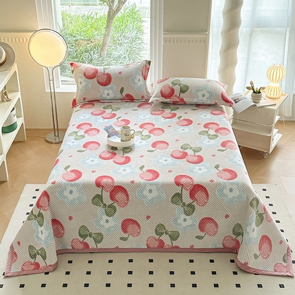 梦精灵 2025新款经典款牛奶绒多功能盖毯床盖 直角-樱桃世界