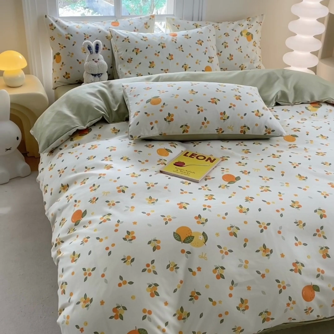 91家纺网 家纺一手货源 找家纺 友承家纺 2025新款芦荟棉亲肤四件套 柠檬