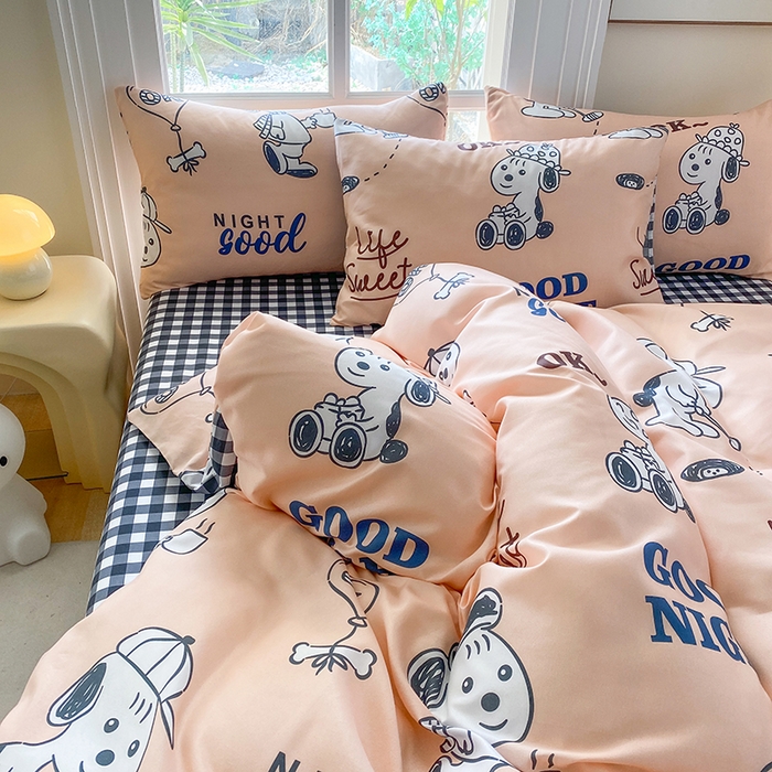 91家纺网 家纺一手货源 找家纺 友承家纺 2025新款芦荟棉亲肤四件套 快乐小狗