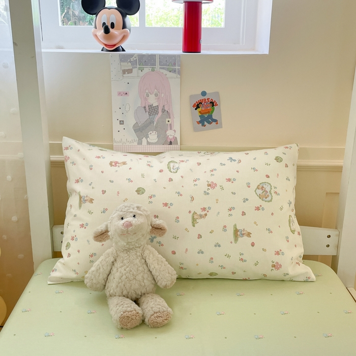 91家纺网 家纺一手货源 找家纺 吉象家纺 2025新款12868高支密全棉印花学生季三件套 蘑菇小兔