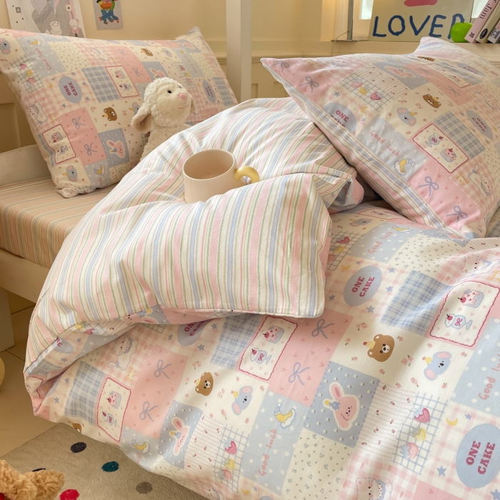 91家纺网 家纺一手货源 找家纺 吉象家纺 2025新款12868高支密全棉印花学生季三件套 甜心乐园