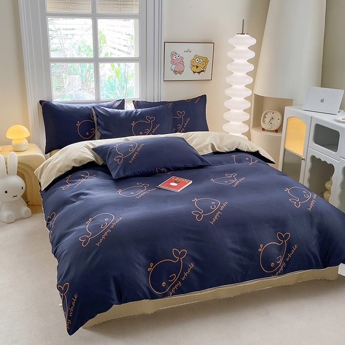 91家纺网 家纺一手货源 找家纺 友承家纺 2025新款芦荟棉亲肤四件套 蓝鲸