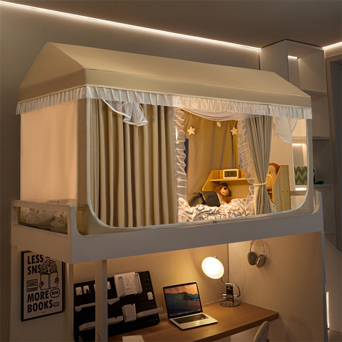 91家纺网 家纺一手货源 找家纺 飞轮海蚊帐 2025新款雪尼尔花边款遮光学生蚊帐-XF-2 XF-2香槟