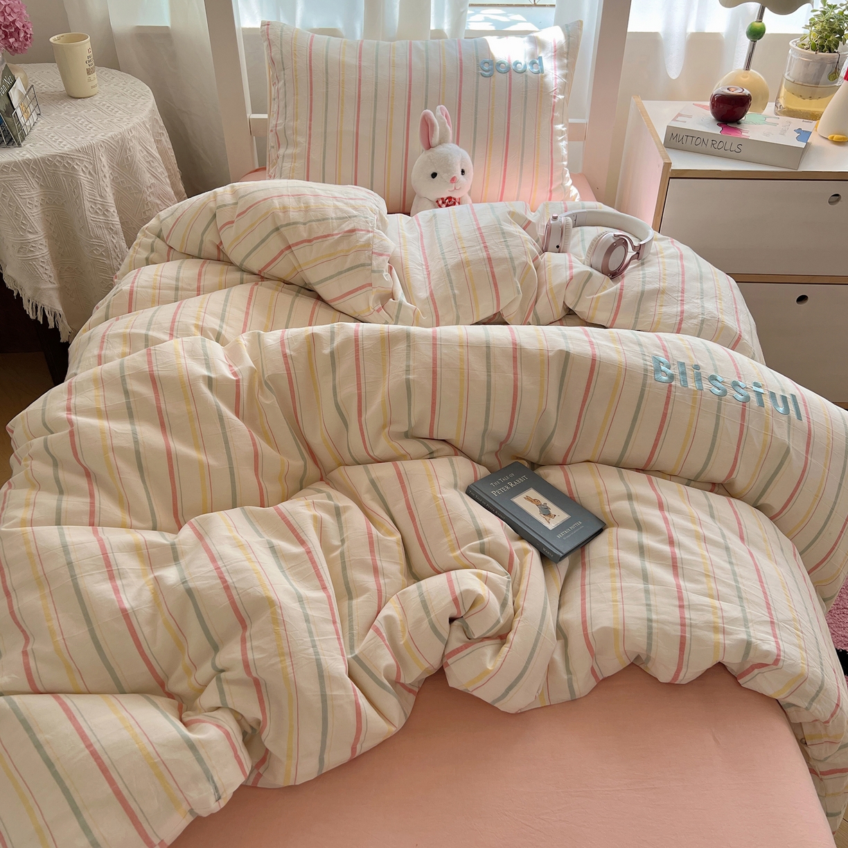 91家纺网 家纺一手货源 找家纺 （总）丽涵家纺 2025新款色织水洗棉刺绣学生三件套