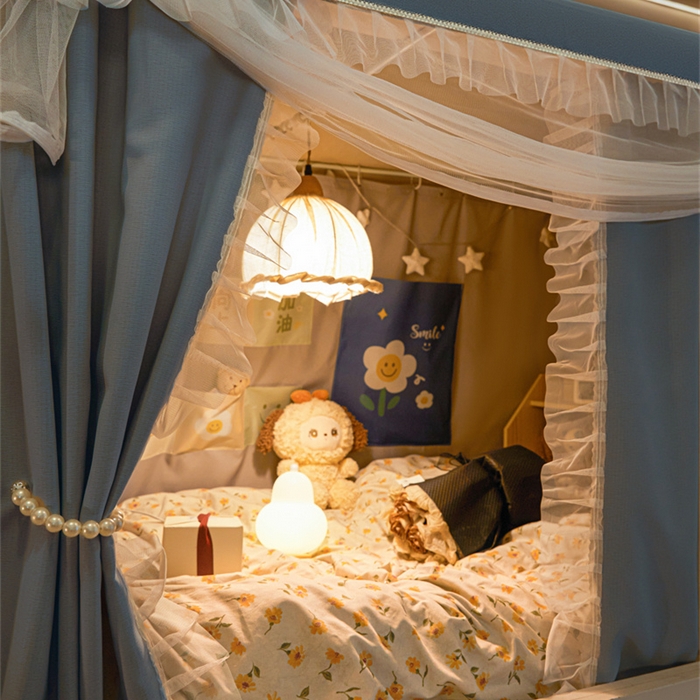 91家纺网 家纺一手货源 找家纺 飞轮海蚊帐 2025新款雪尼尔花边款遮光学生蚊帐-XF-2 XF-2蓝灰