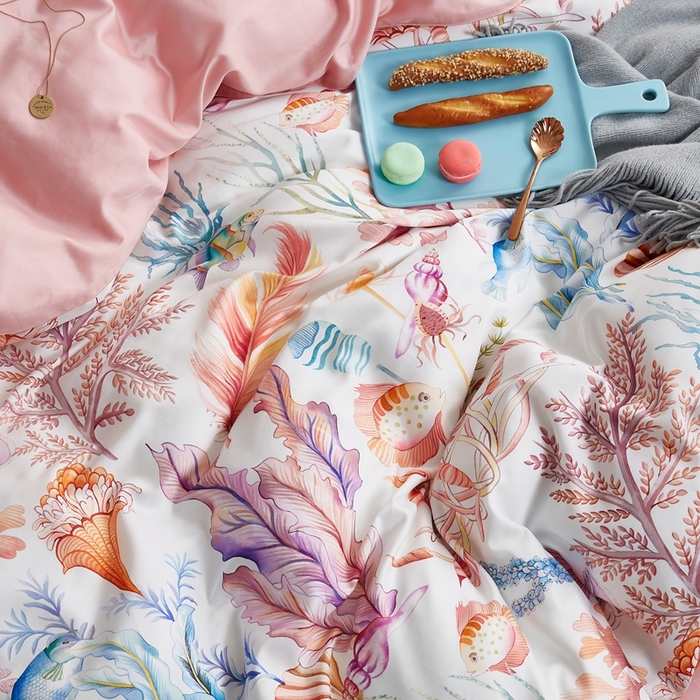 91家纺网 家纺一手货源 找家纺 优然居家纺 2025新款60支数码印花麻绳款四件套 海洋日记