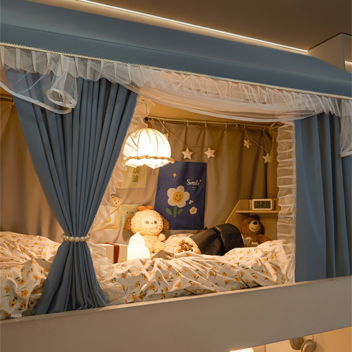 91家纺网 家纺一手货源 找家纺 飞轮海蚊帐 2025新款雪尼尔花边款遮光学生蚊帐-XF-2 XF-2蓝灰