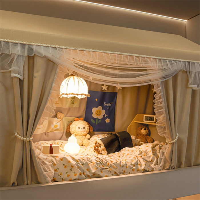 91家纺网 家纺一手货源 找家纺 飞轮海蚊帐 2025新款雪尼尔花边款遮光学生蚊帐-XF-2 XF-2香槟