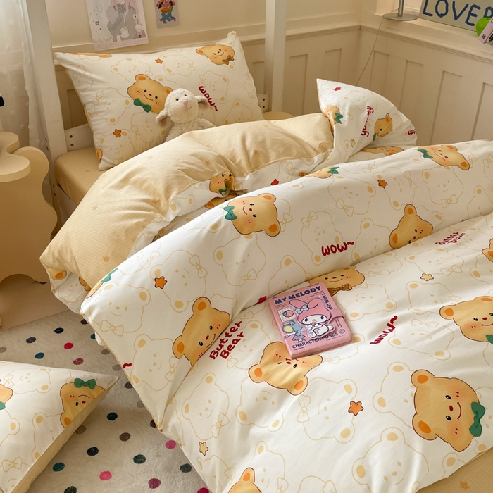 91家纺网 家纺一手货源 找家纺 吉象家纺 2025新款12868高支密全棉印花学生季三件套 瑞迪熊