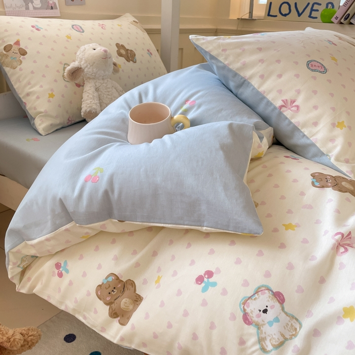 91家纺网 家纺一手货源 找家纺 吉象家纺 2025新款12868高支密全棉印花学生季三件套 奶油甜心熊