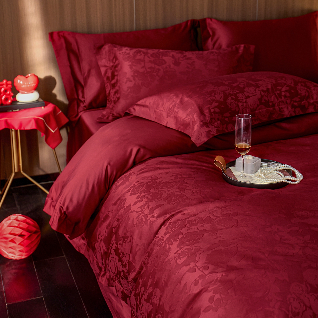 91家纺网 家纺一手货源 找家纺 （总）轩和家居 2025新款50S长绒棉贡缎提花婚庆四件套（优惠劵之后不低于298）