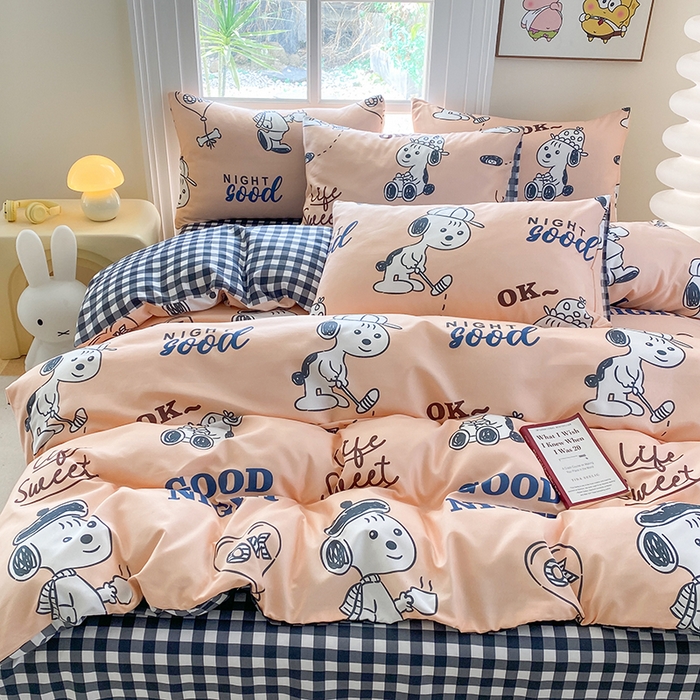 91家纺网 家纺一手货源 找家纺 友承家纺 2025新款芦荟棉亲肤四件套 快乐小狗