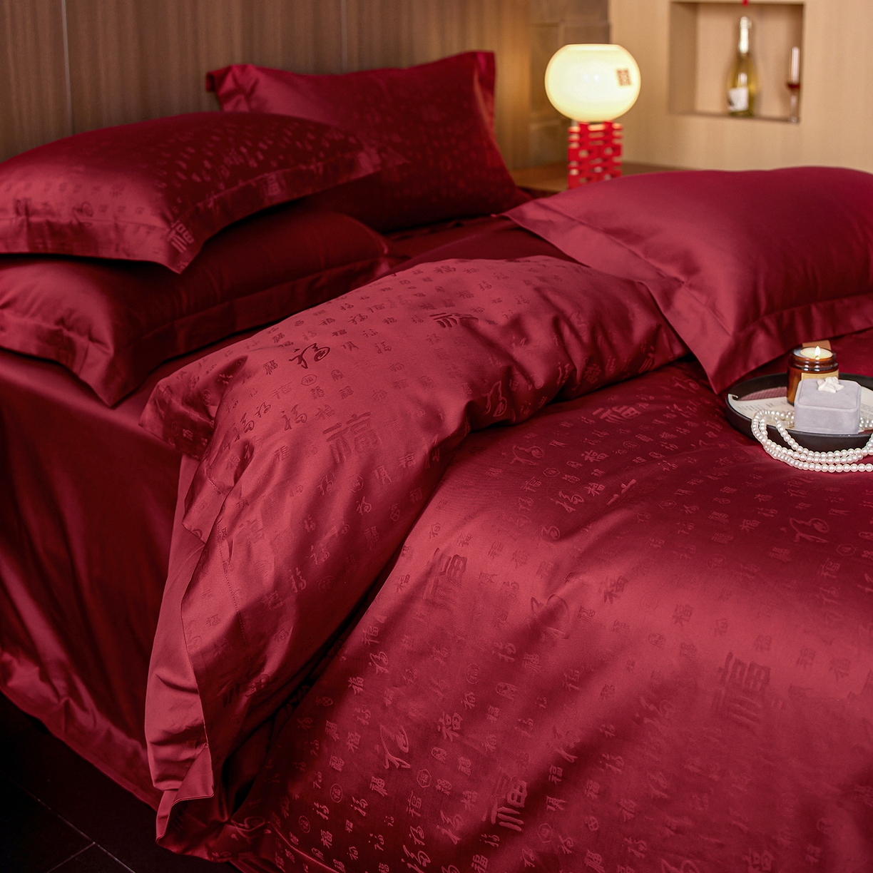 91家纺网 家纺一手货源 找家纺 轩和家居 2025新款50S长绒棉贡缎提花婚庆四件套（优惠劵之后不低于298） 喜福