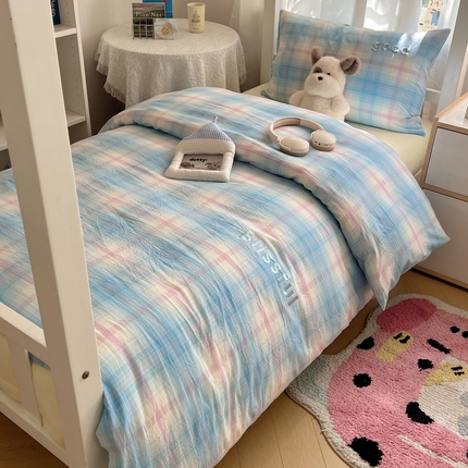 91家纺网 家纺一手货源 找家纺 （总）丽涵家纺 2025新款色织水洗棉刺绣学生三件套