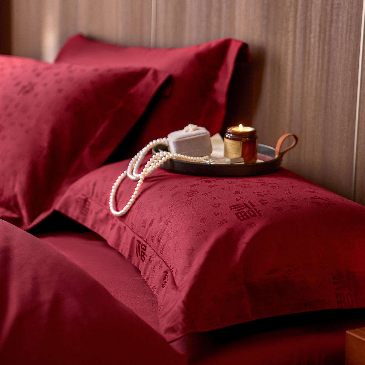 91家纺网 家纺一手货源 找家纺 轩和家居 2025新款50S长绒棉贡缎提花婚庆四件套（优惠劵之后不低于298） 喜福