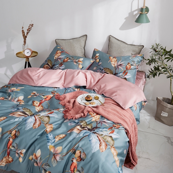 91家纺网 家纺一手货源 找家纺 优然居家纺 2025新款60支数码印花麻绳款四件套 鸟语花香