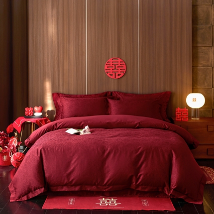 轩和家居 2025新款50S长绒棉贡缎提花婚庆四件套（优惠劵之后不低于298） 钟意你