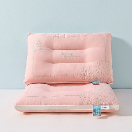 轩琪家纺 2025新款刺绣海藻蛋白枕头枕芯 粉色 900克