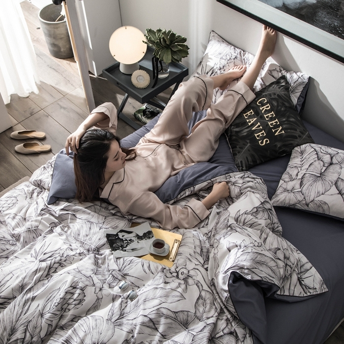 91家纺网 家纺一手货源 找家纺 优然居家纺 2025新款60支数码印花麻绳款四件套 丛林灰