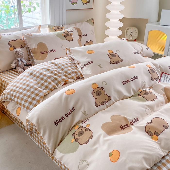 91家纺网 家纺一手货源 找家纺 友承家纺 2025新款芦荟棉亲肤四件套 萌萌