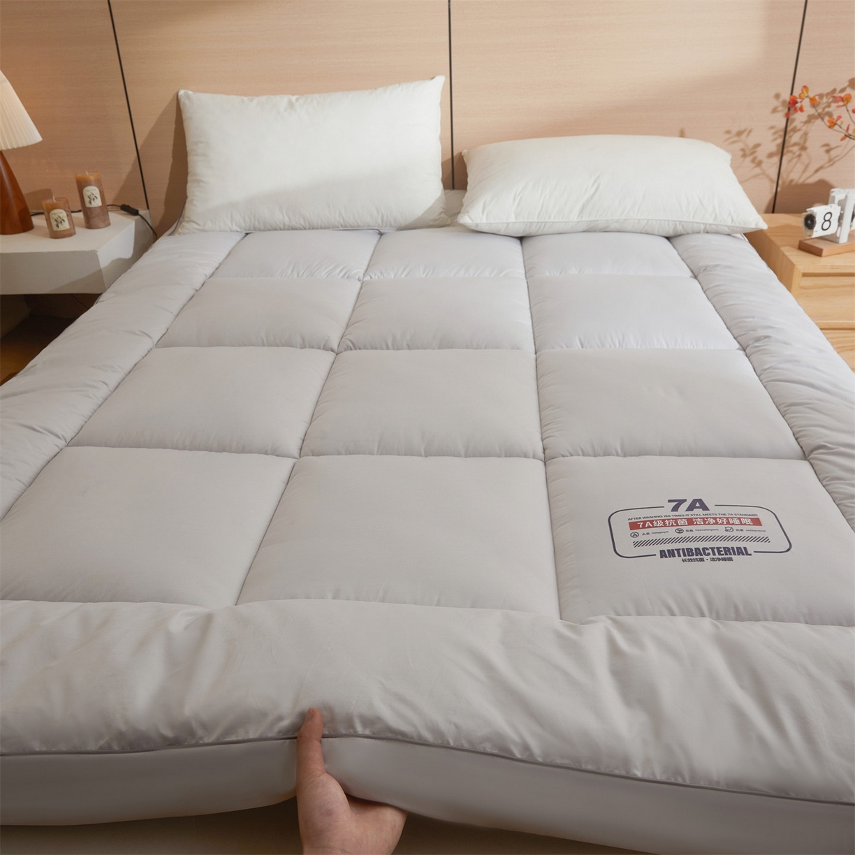 91家纺网 家纺一手货源 找家纺 招财星2店仓储 2025新款酒店床垫学生宿舍单人床褥超厚榻榻米垫子不塌陷带质检报告买家秀 7A抗菌床垫-星辰灰
