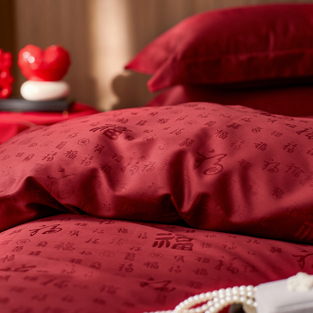 91家纺网 家纺一手货源 找家纺 轩和家居 2025新款50S长绒棉贡缎提花婚庆四件套（优惠劵之后不低于298） 喜福