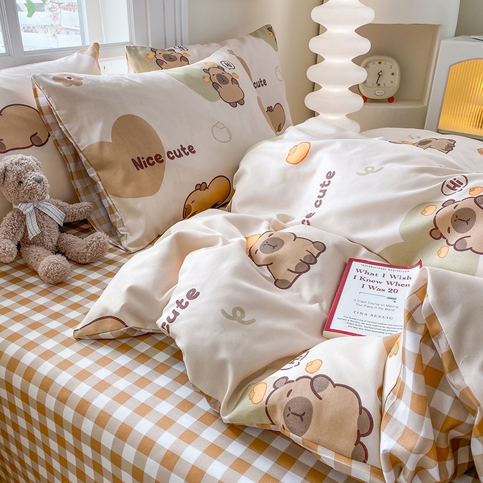 91家纺网 家纺一手货源 找家纺 友承家纺 2025新款芦荟棉亲肤四件套 萌萌