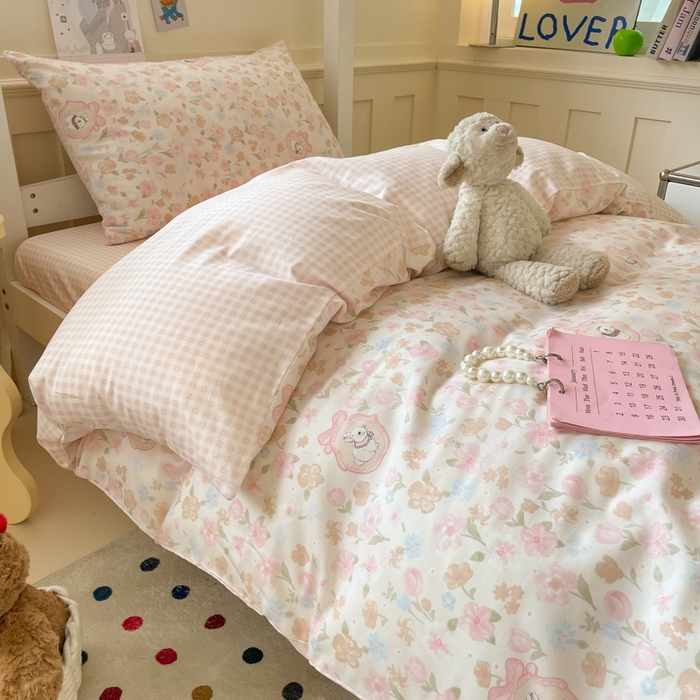 91家纺网 家纺一手货源 找家纺 吉象家纺 2025新款12868高支密全棉印花学生季三件套 奶萌兔