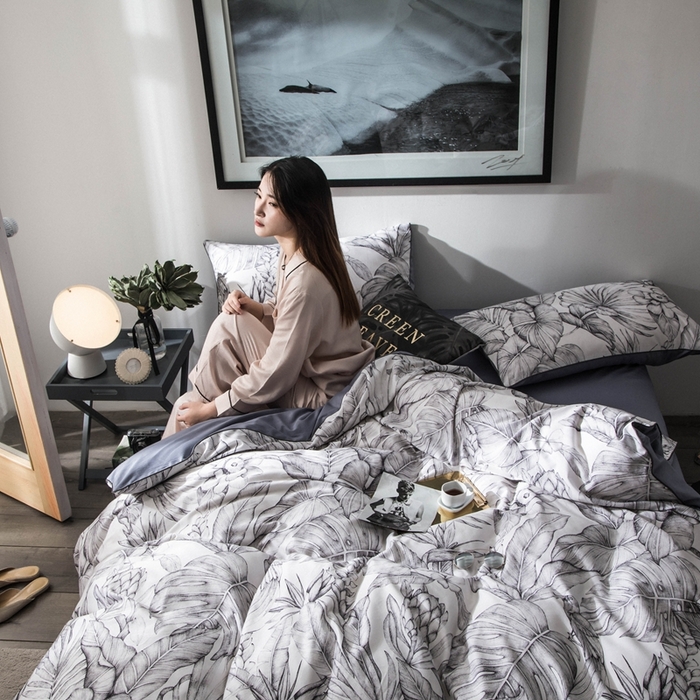 91家纺网 家纺一手货源 找家纺 优然居家纺 2025新款60支数码印花麻绳款四件套 丛林灰