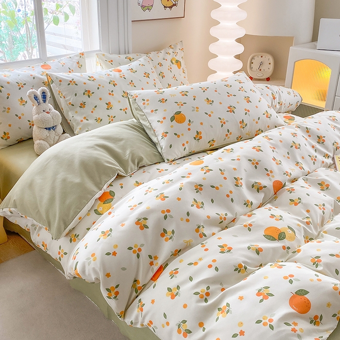 91家纺网 家纺一手货源 找家纺 友承家纺 2025新款芦荟棉亲肤四件套 柠檬