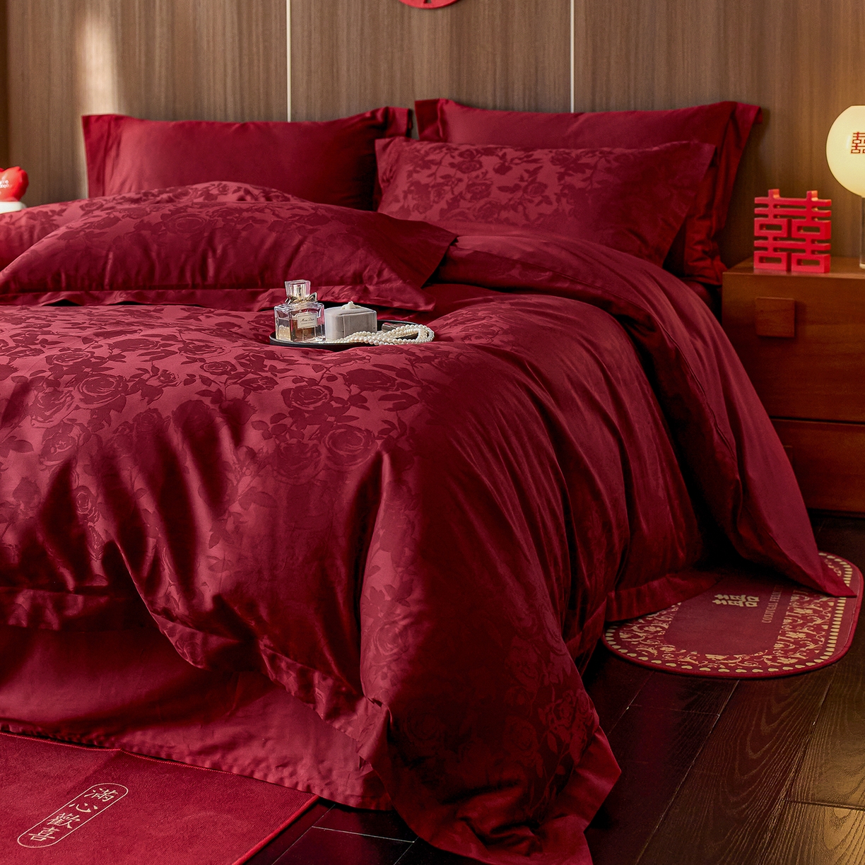 91家纺网 家纺一手货源 找家纺 （总）轩和家居 2025新款50S长绒棉贡缎提花婚庆四件套（优惠劵之后不低于298）