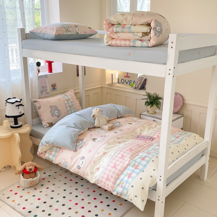 91家纺网 家纺一手货源 找家纺 吉象家纺 2025新款12868高支密全棉印花学生季三件套 洋气柯基崽