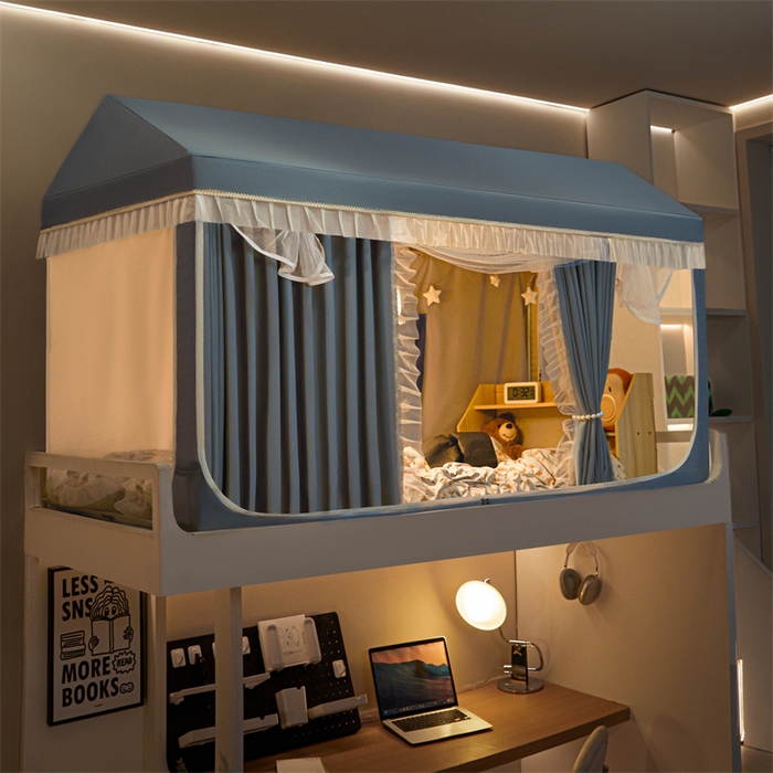 91家纺网 家纺一手货源 找家纺 飞轮海蚊帐 2025新款雪尼尔花边款遮光学生蚊帐-XF-2 XF-2蓝灰