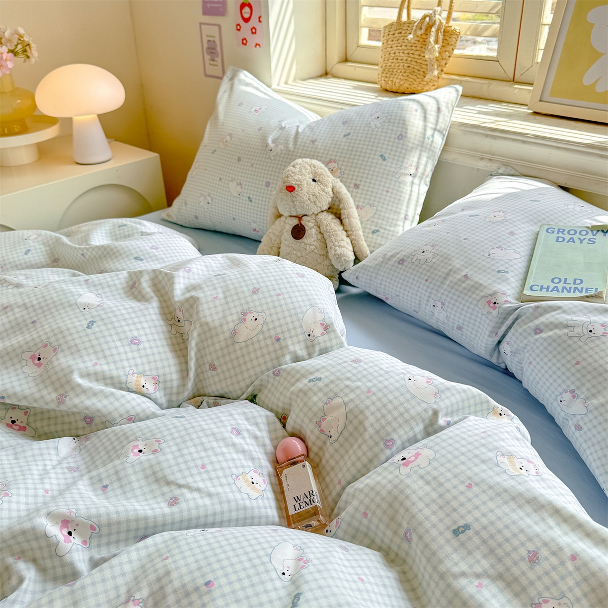 91家纺网 家纺一手货源 找家纺 多品家纺 2025新款超柔双层纱水洗棉单被套 可可狗