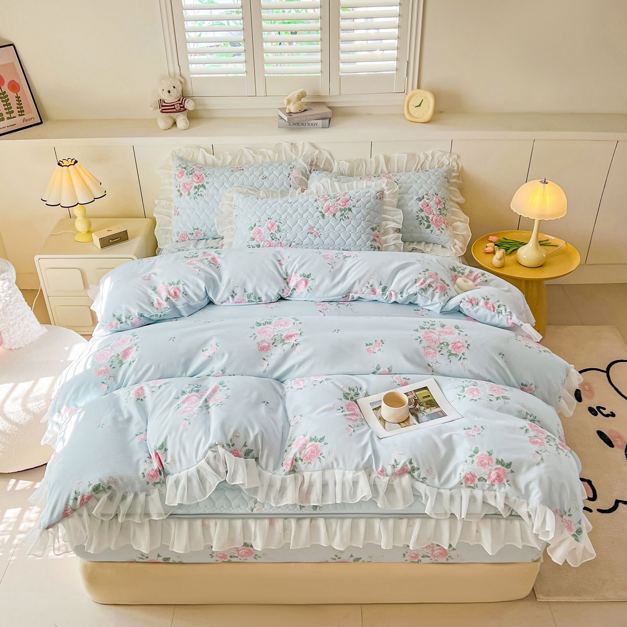 91家纺网 家纺一手货源 找家纺 眠势力 2025新款韩版花边夹棉床笠单件公主风四季款床垫保护套床罩 春风徐来