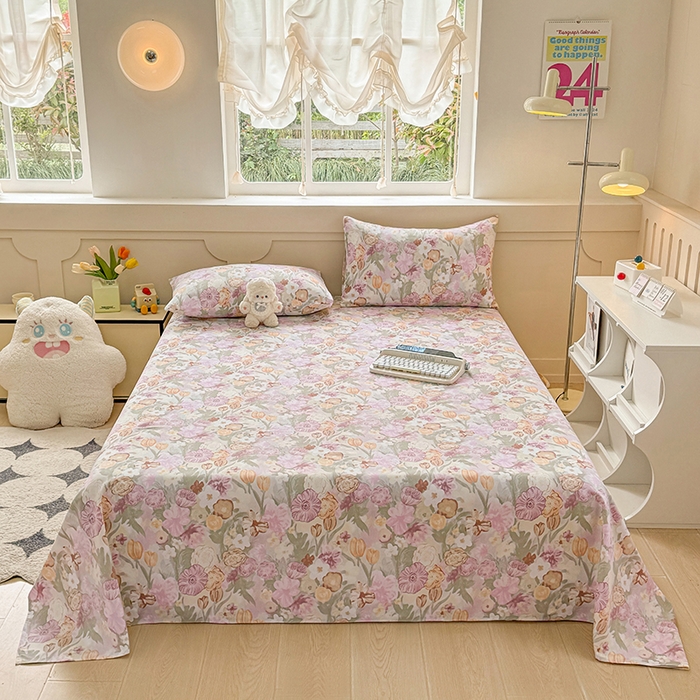 91家纺网 家纺一手货源 找家纺 爱彼家纺  2025新款锦柔老粗布席子凉席床单热卖花型 法式花园